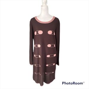 Vertigo Knit Sweater Long Sleeve Bodycon Dress Chai-Powder‎ Pink Size XL NWT